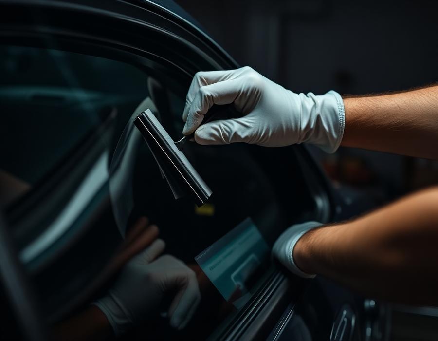 Professional installer applying tint